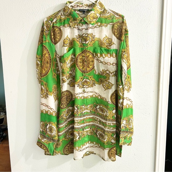 NWT Fashion Nova Crunching The Numbers Printed Shirt - Green/combo Size L - Picture 9 of 15